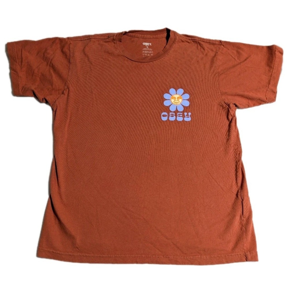 Obey Flower‎ Face Graphic T Shirt Mens M Orange Streetwear Organic Cotton